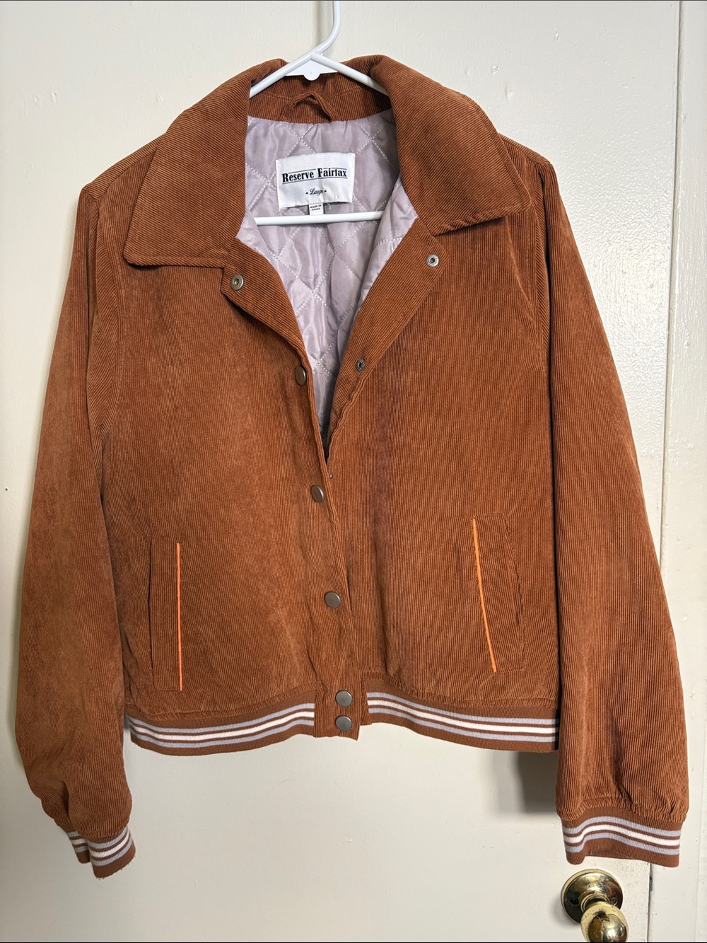 Women's Corduroy Varsity Jacket in Rust